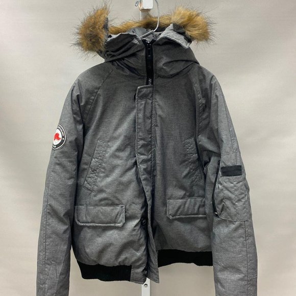 Yoki Bomber Jacket Boys Size L 14-16 Gray Full Zip Faux Fur Trim Hooded Polyeste - Picture 1 of 6